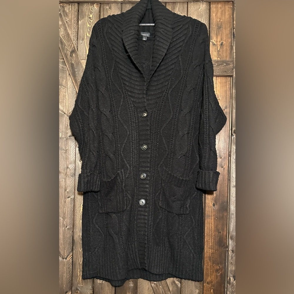 Torrid Black Cable Knit Coatigan